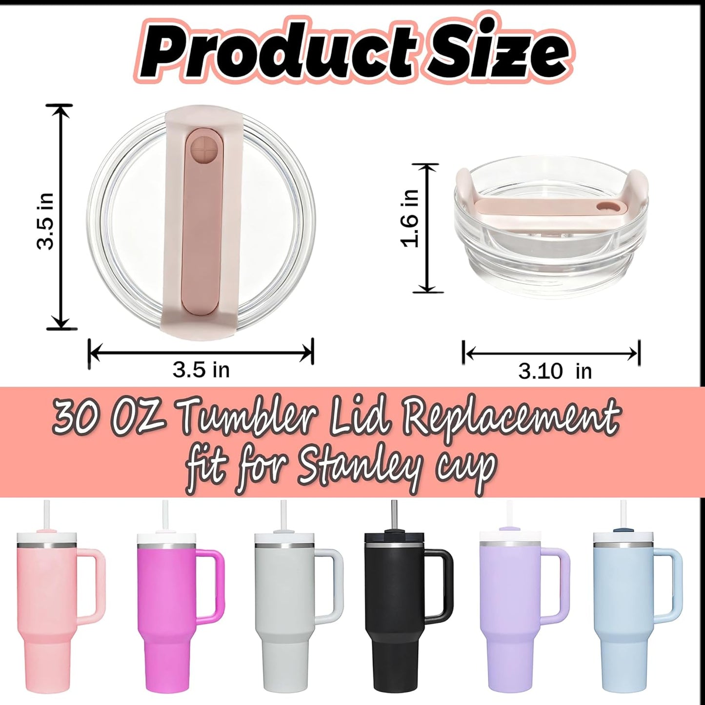 40 OZ Tumbler Lid Replacement Compatible for Stanley Quencher H2.0, 1 Pack BPA Free Clear Lid Replacement for Stanley Cup Accessories(Clear-White)