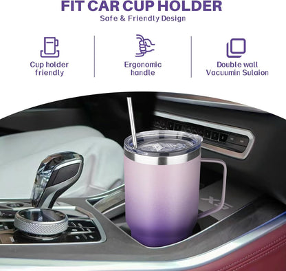 40 oz Tumbler with Handle, Insulated Tumbler with Lid and Straw, Reusable Stainless Steel Vacuum Insulated Cup, 100% Leak Proof Thermal Travel Coffee Mug Cup for Cold and Hot (Light Purple)