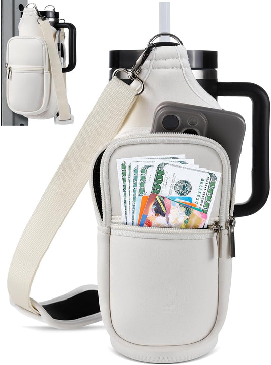IPOW Magnetic Gym Bag Water Bottle Carrier Holder with Phone Pockets & Shoulder Strap for Men Women,Water Bottle Holder, Gym Pouch, Crossbody Bag for Travel, Sports, Work, Fitness - Black