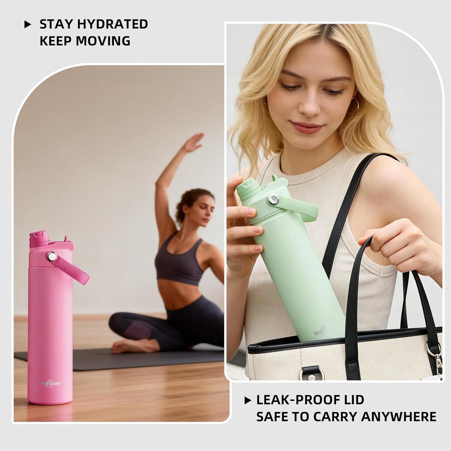 26oz Insulated Water Bottle with 2-in-1 Straw and Spout Lid, 304 Stainless Steel Water Bottle Keep Cold for 24H,Leak-Proof,Sports Water Bottle with Braided Carry Strap for Gym,Travel,Outdoors,Black