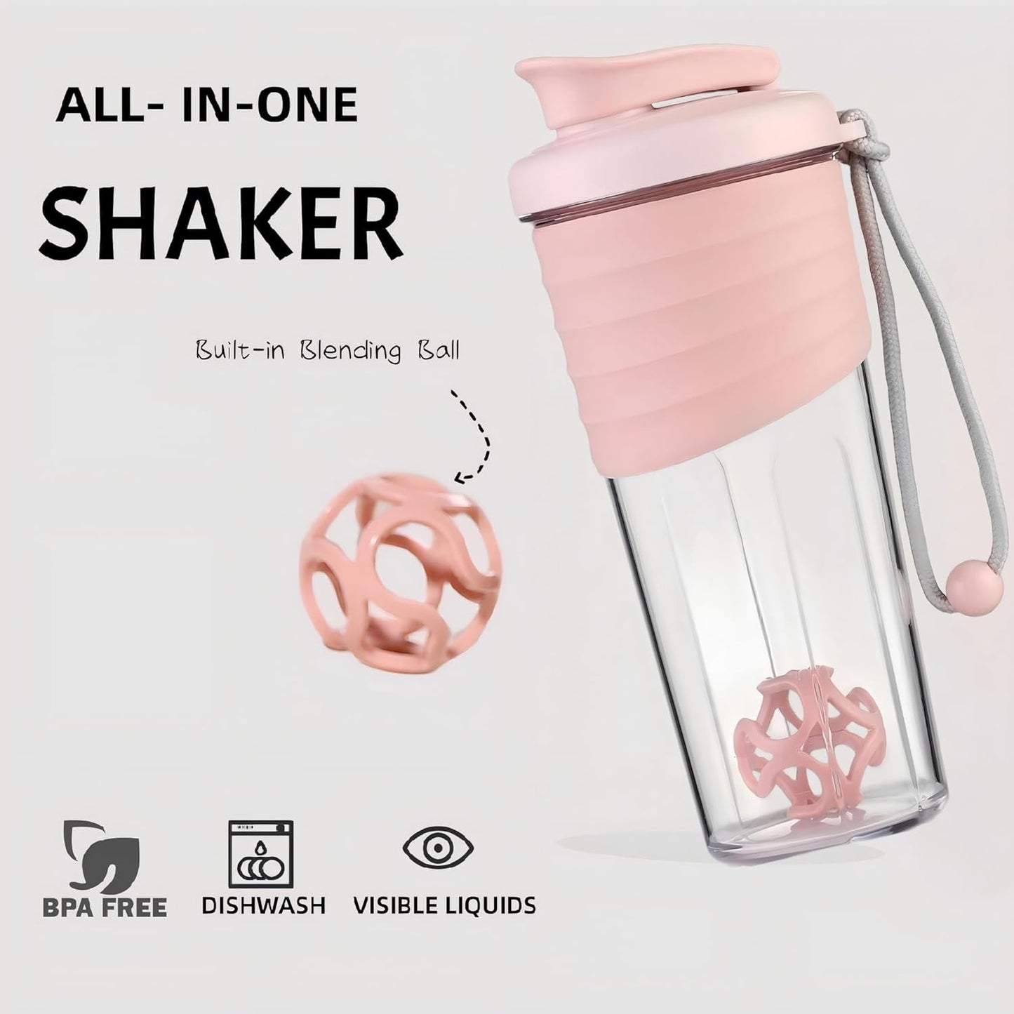 Shaker Bottle for Protein Mixes，24 oz，Protein Shaker Bottles with Whisk Ball, Mixer Bottle, Protein Bottle,Portable Pre Workout Whey Protein Drink Shaker Cup，Pink