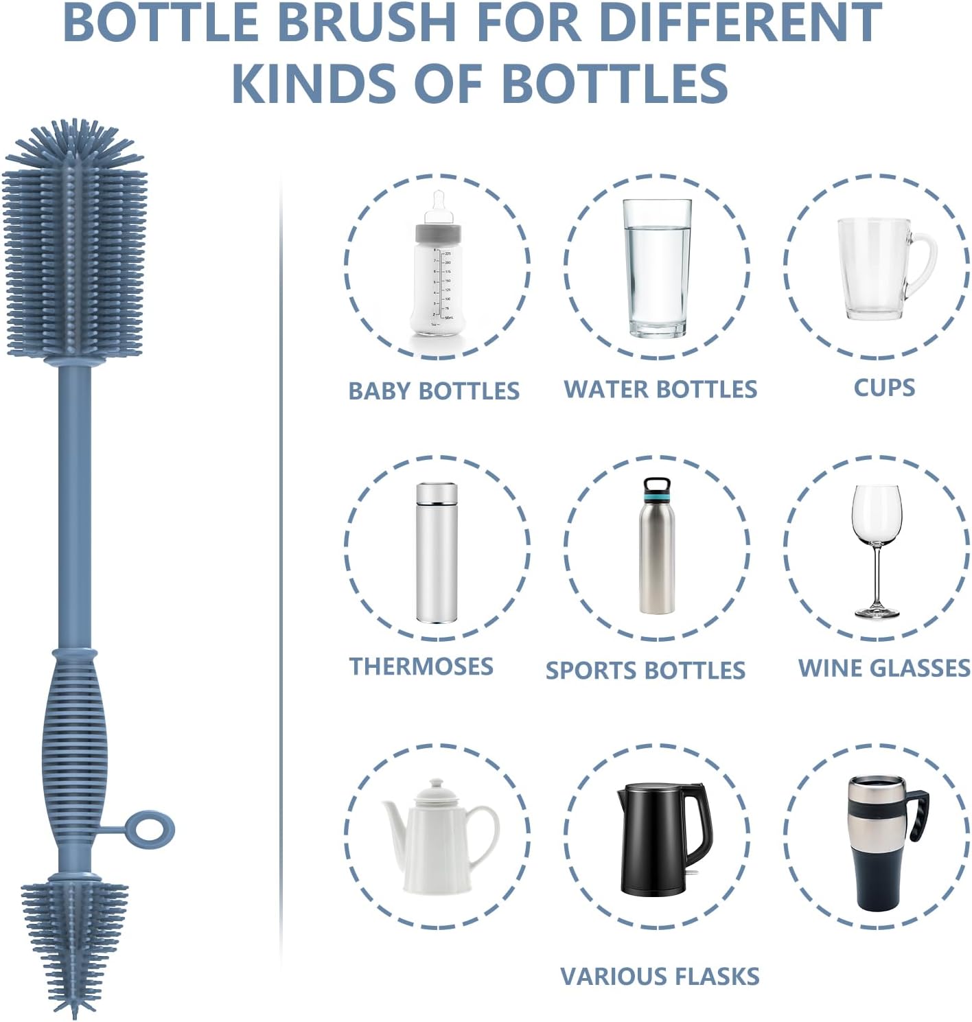 Silicone Bottle Brush,Double Sided with Sturdy Handle,Easy to Clean & Scratch-Free Brush for Baby Bottles,Sports Bottles,Insulated Bottles and 30/40 oz Tumblers(Green)