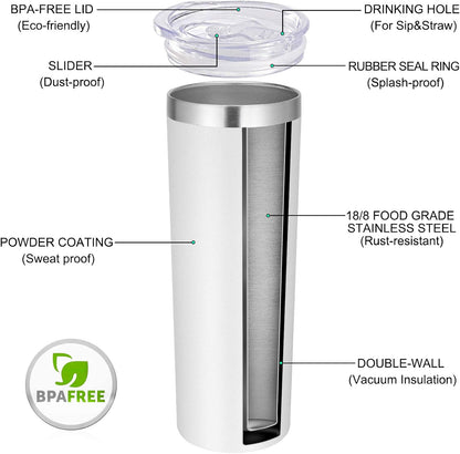 VEGOND Stainless Steel Skinny Tumbler, 20 oz Vacuum Insulated Tumbler with Lid and Straw, Double Wall Coffee Cup, Travel Mug for Cold Hot Drinks, Light Pink 1 Pack