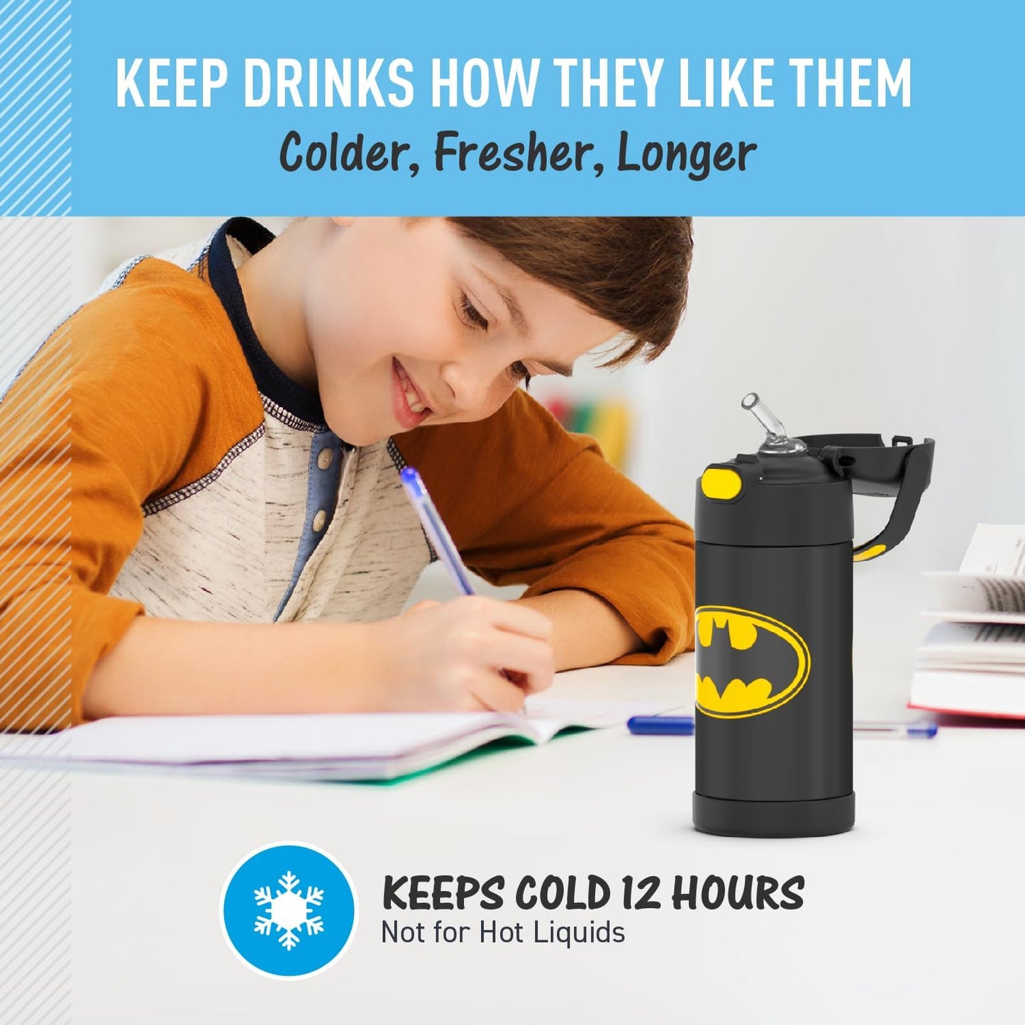THERMOS FUNTAINER Water Bottle with Straw - 12 Ounce - Kids Stainless Steel Vacuum Insulated Water Bottle with Lid, Bluey - Colors A