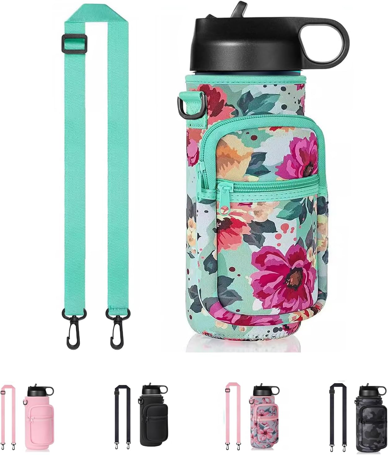 Water Bottle Holder with Strap, Insulated Crossbody Sling Bag, Carrier with Phone Pocket for Walking Hiking Camping Fishing