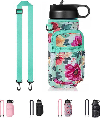 Water Bottle Holder with Strap, Insulated Crossbody Sling Bag, Carrier with Phone Pocket for Walking Hiking Camping Fishing