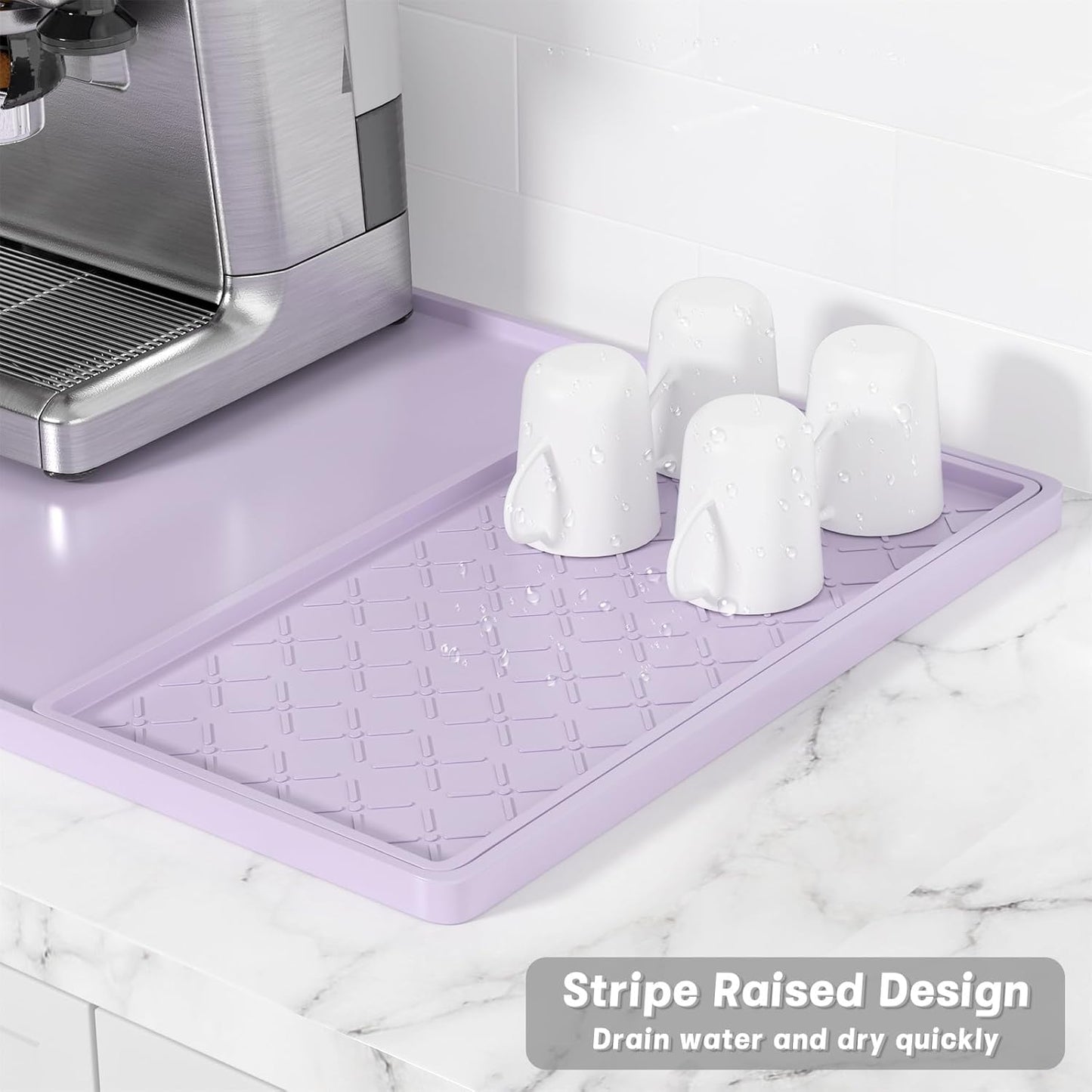 Rnivvi Silicone Coffee Mat, 16" x 24" Waterproof Raised Edge Coffee Bar Mats for Espresso Machine Station Accessories, Heat Resistant Detachable Dish Drying Pad for Kitchen Counter, Dish Rack, Green