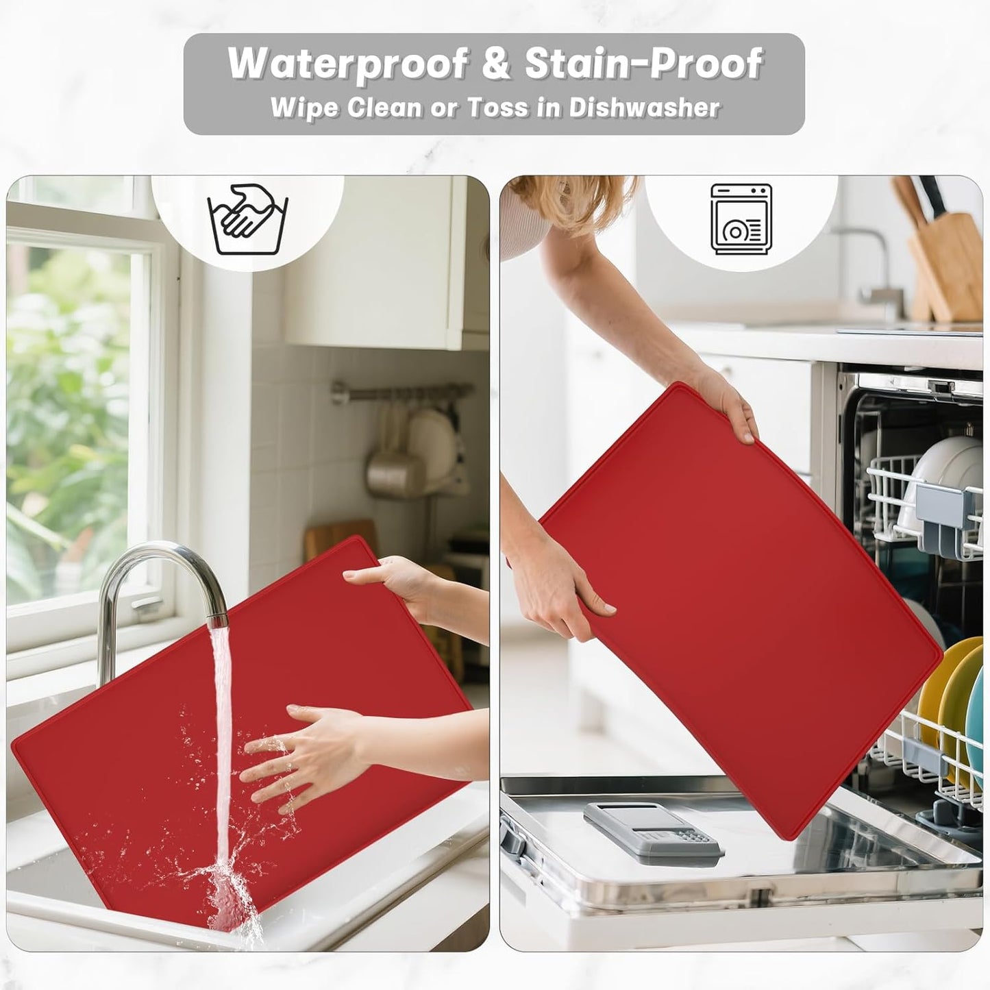 Rnivvi Silicone Coffee Mat, 16" x 24" Waterproof Raised Edge Coffee Bar Mats for Espresso Machine Station Accessories, Heat Resistant Detachable Dish Drying Pad for Kitchen Counter, Dish Rack, Green