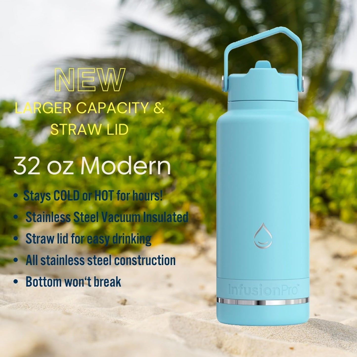 Infusion Pro Fruit Infuser Water Bottle with Straw Lid (32 oz) Stainless Steel Vacuum Insulated : 50 Recipe Fruit Infusion eBook : More Flavor : Easy Cleaning : Great Gift