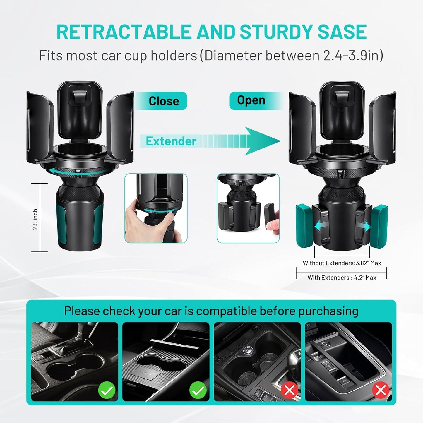 Car Cup Holder Expander Adapter (Adjustable) This Hill All Purpose Cup Holder Expander for Car with Rubber Fits Less Than 5.51" Large Bottles & Mugs & Foods & Drinks