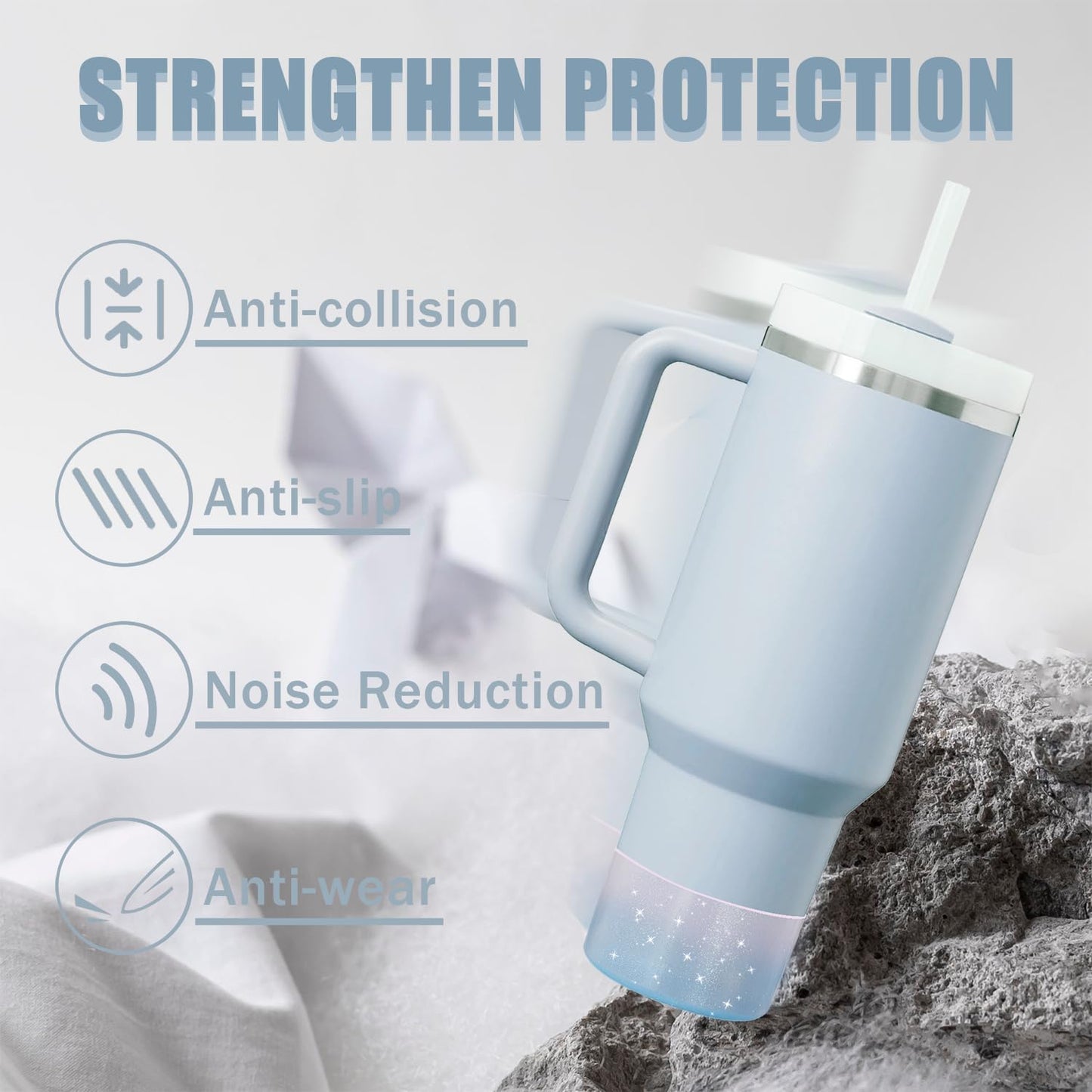 Jelly Luster Glitter Silicone Transparent Boot for Stanley 20-40oz, Compatible with Hydro Flask or Other Water Bottle Tumbler, 2.85-3.0 inch Protective Anti-Slip Bottom Sleeve Cover