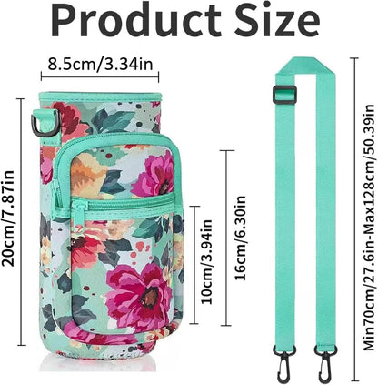 Water Bottle Holder with Strap, Insulated Crossbody Sling Bag, Carrier with Phone Pocket for Walking Hiking Camping Fishing