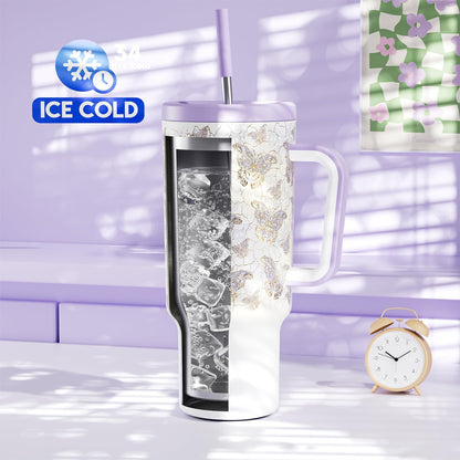 Meoky 40 oz Tumbler with Handle and Straw: Stainless Steel Insulated Tumbler with Lid and Straw - 100% Leak Proof Tumbler for Car Cup Holders - Travelers Commuters Workers, Donut