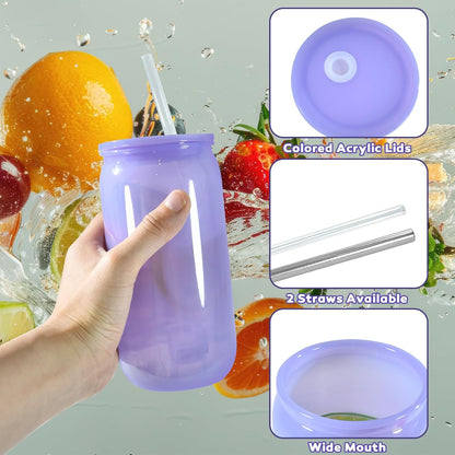 16oz Plastic Mason Jars, 6Pack Clear Mason Drinking Acrylic Cups with Lids and Stainless Steel Straws Iced Coffee Cups Shatterproof Unbreakable Tumblers for Smoothies, Beer, Coffee, Milk Tea, Colored