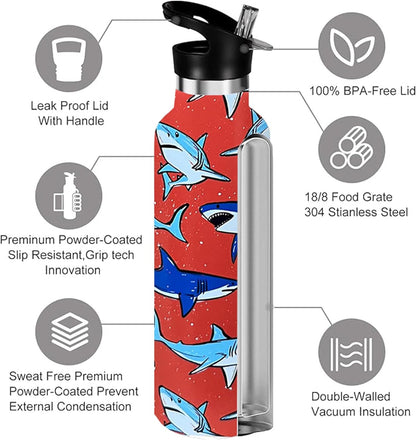 Pickleball Sport Water Bottle with Straw, Vacuum Insulated Stainless Steel Thermal Drinking Travel Mug Cups For Gym Fitness Camping-20oz/600ml