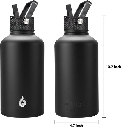 BJPKPK Insulated Water Bottles with Straw Lid, 40oz Stainless Steel Water Bottles with 3 Lids, BPA Free Leakproof Thermo, Tumblers, Cups for Sports, Gym- Midnight - Colors A