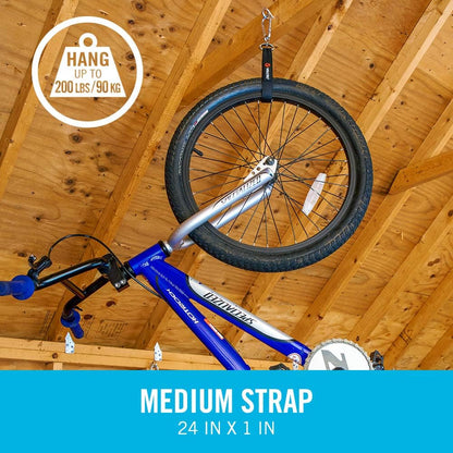 VELCRO Brand VEL-30196-USA Easy Hang Strap with Carabiner Clip Attach Water Bottles and Accessories to Bikes, Bags and more. Organization for Garden, Shed, RV. Extra Small-1Pk, Black
