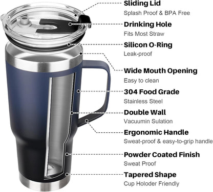 20 oz Tumbler with Handle, Stainless Steel Insulated Tumbler with Lid and Straw, Double Wall Vacuum Coffee Mug Tumbler, Insulated Coffee Thermal Cup for Cold and Hot (Light Purple)