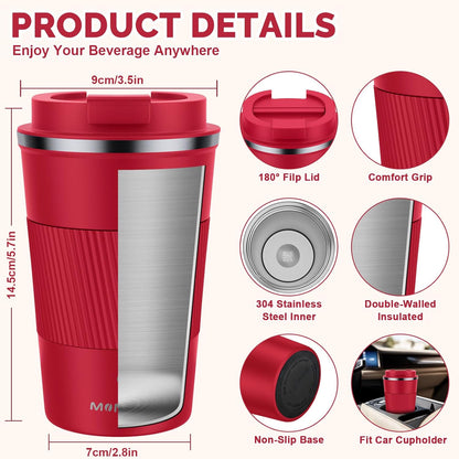 MOMSIV 12oz Travel Mug, Insulated Coffee Cup with Leakproof Lid, Travel Coffee Mug Vacuum Stainless Steel Double Walled Reusable Coffee Cup for Hot and Cold Water Coffee