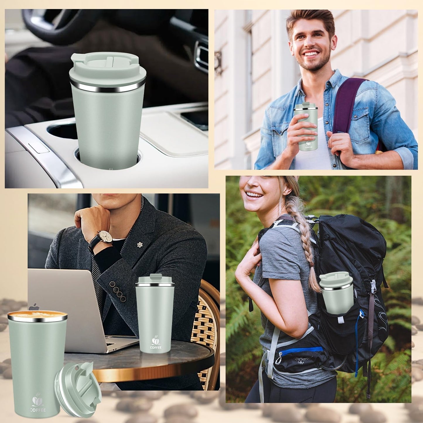 Insulated Travel Coffee Mug Reusable Coffee Tumbler Cup with Flip Lid Leak Proof Spill Proof for Office School Party Camping Hot and Cold Drink,Stainless Steel 17oz (Black)