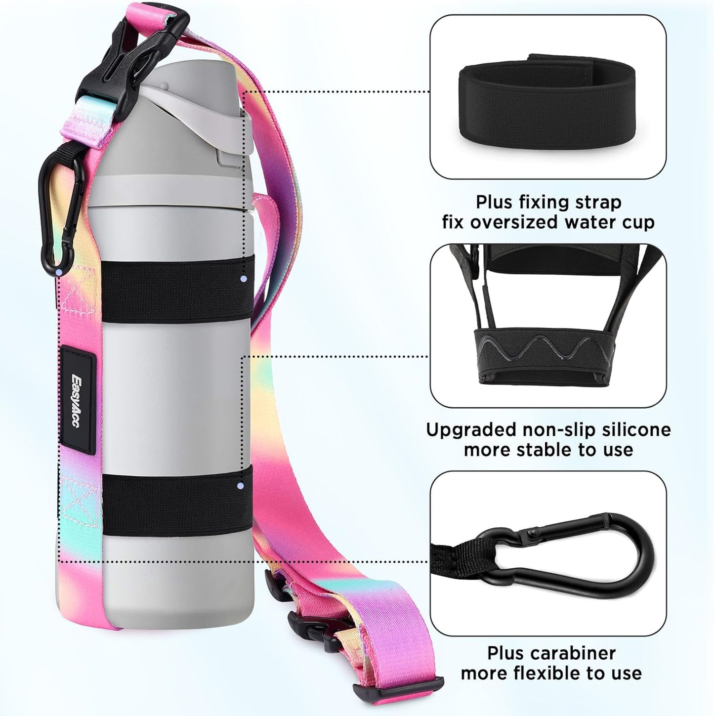 EasyAcc Water Bottle Holder Strap Sling, for Owala FreeSip 24 32 40 oz, Hydro Flask, Cirkul, Yeti, Stanley Flip, Universal Water Bottles, with Carabiner, for Walking Curise Travel (Bottle Excluded)