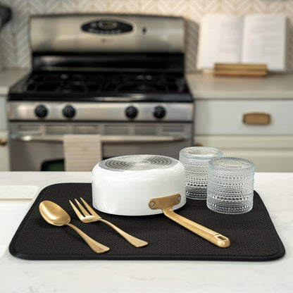 S&T INC. Dish Drying Mat XL, 18” x 24”, Absorbent Microfiber Kitchen Counter Mat, Dish Drying Pad for Dishes, Utensils, Pots and Pans, Extra Large, Charcoal