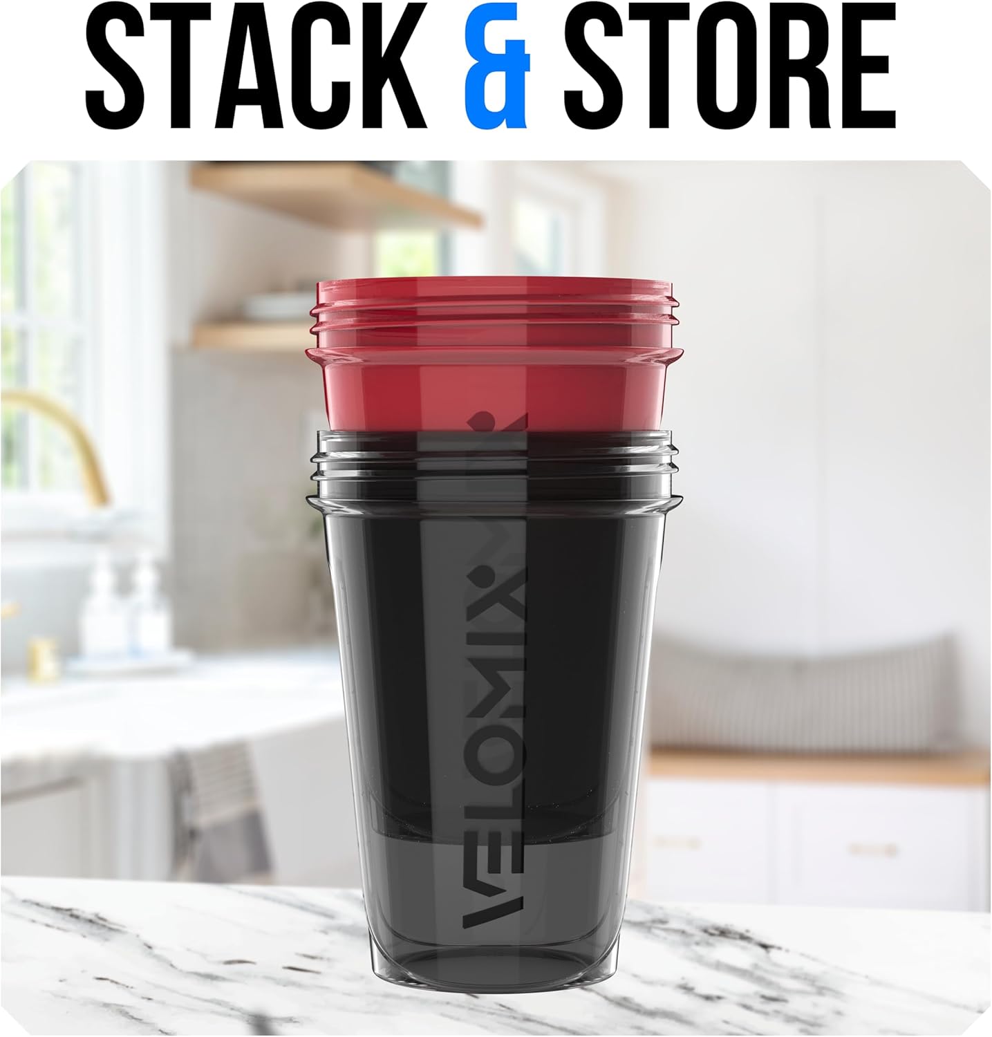 VELOMIX -2 Pack- 20 oz Protein Shaker Bottles for Protein Mixes - 2x Wire Whisk | Leak Proof Shaker Cups for Protein Shakes and Pre Workout | Protein Shaker Bottle Pack (Black/Transparent)