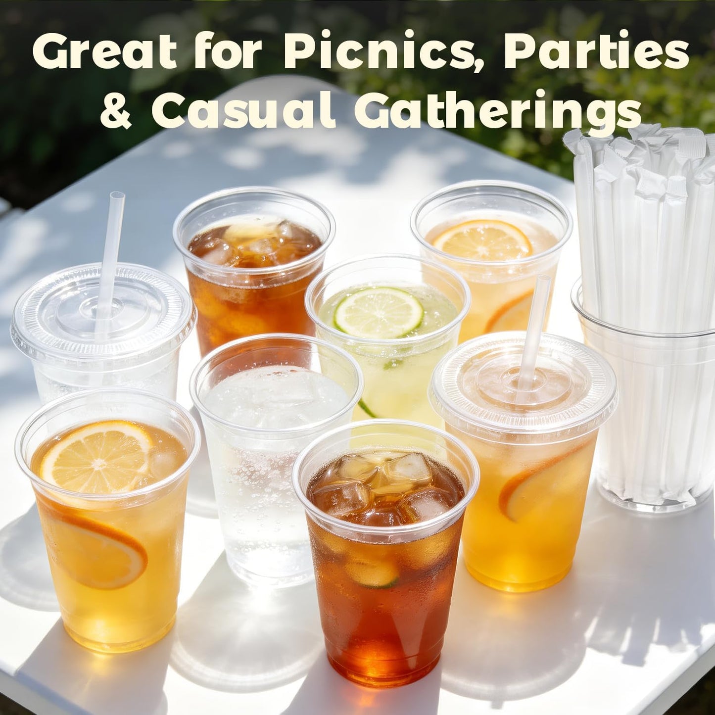 Charmount 100 Sets 16 oz Plastic Cups with Lids and Straws, Clear Disposable Cups for Dirty Soda, Iced Coffee & Smoothies, Plastic Bar Supplies for Cold Drinks