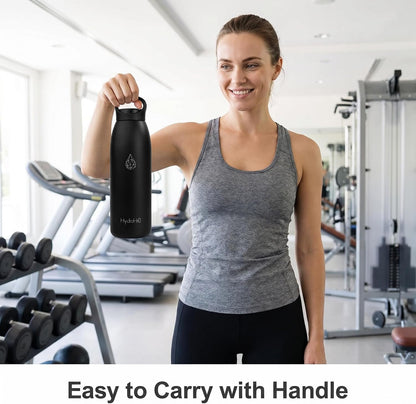 32oz Insulated Stainless Steel Water Bottle with Handle, Double Wall Leakproof Sport Water Bottle, BPA-Free, Keeps Cold 24H/Hot 12H, Ideal Gym Bottle for Men, Women, Office, Hiking, Black