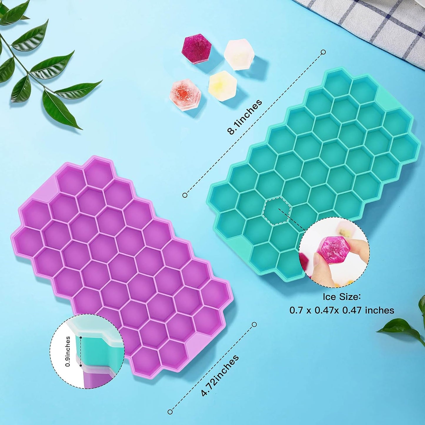 Azyh Ice Cube Trays with Lid, 2 Pack Silicone Ice Cube Trays with Lid-37 Grid, Easy-Release 74 PCS Small Ice Cubes for Iced Coffee Cocktail Whisky Chocolate Soup Food,BPA Free,Durable,Dishwasher Safe