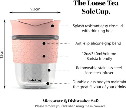Travel Mug Loose Tea Infuser - Detachable Tea Strainer with Spillproof Lid - BPA-Free Reusable Glass Travel Coffee Cup with Silicone Band (Ice Cream, 12oz)