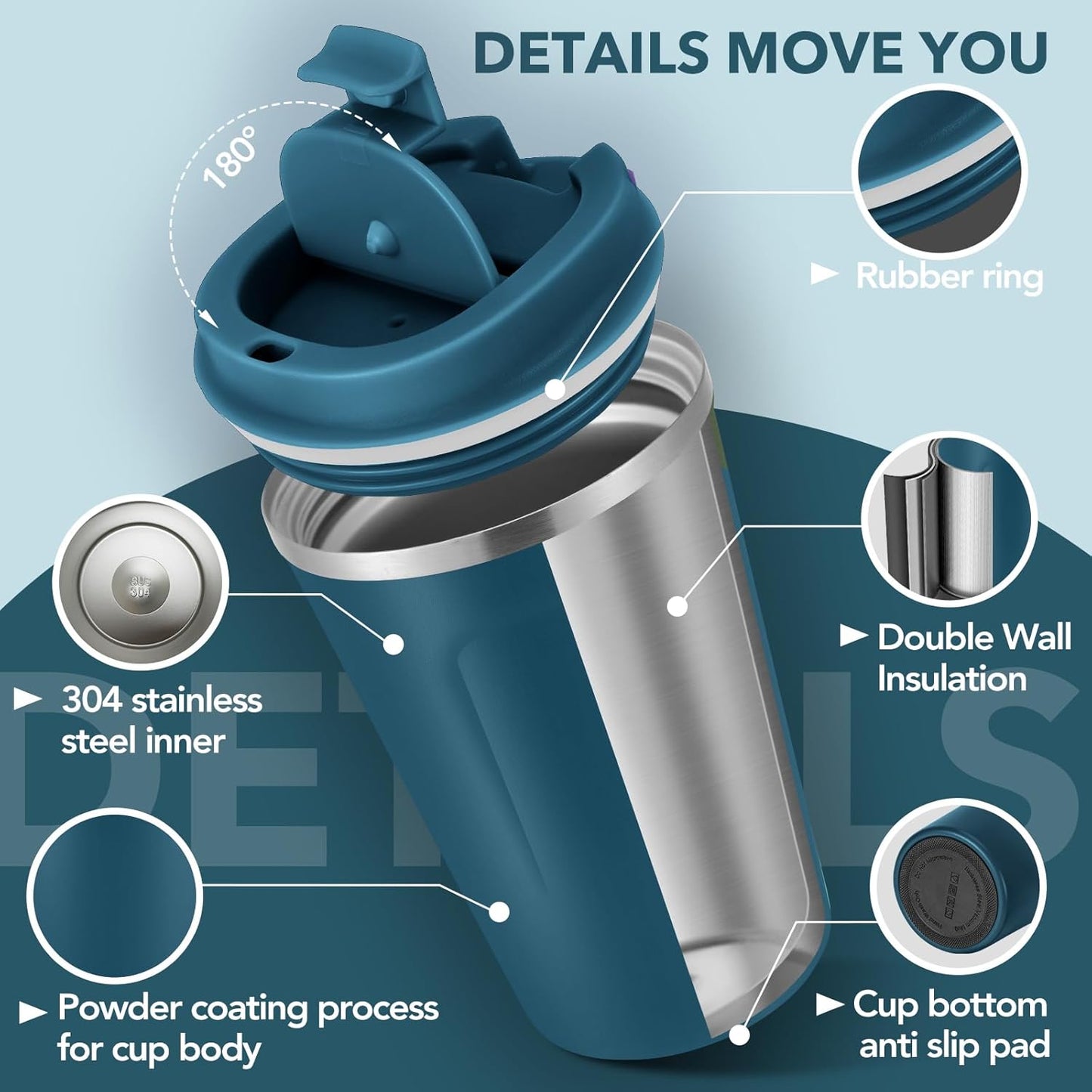 Volhoply 12 oz Double Wall Insulated Vacuum Travel Coffee Mugs with Flip Lid Bulk 2 Pack,Reusable Stainless Steel Leak Proof Coffee Cup,Portable Cafe Thermal Tumbler for Hot & Cold Drinks(Mix,2 Set)