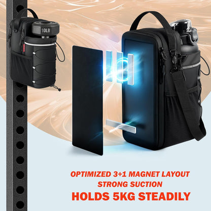 Magnetic Gym Bag 25-64oz Water Bottle Holder with 4 Strong Magnets, Crossbody Sling Water Bottle Carrier with Phone Pocket for Men Women, Gym Accessories for Workout Fitness Hiking Travel Camping