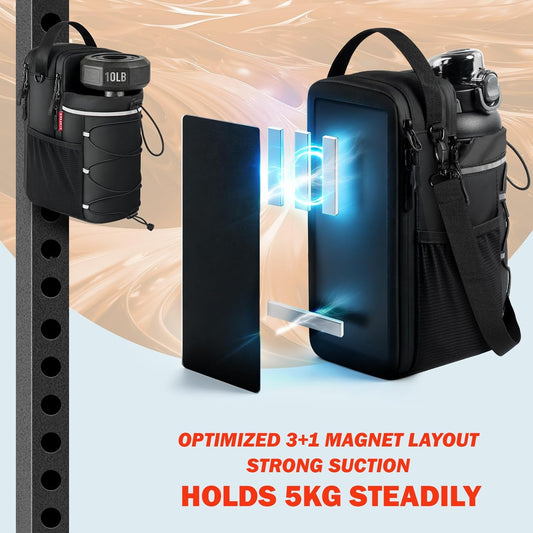 Magnetic Gym Bag 25-64oz Water Bottle Holder with 4 Strong Magnets, Crossbody Sling Water Bottle Carrier with Phone Pocket for Men Women, Gym Accessories for Workout Fitness Hiking Travel Camping