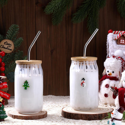 Honeydak 2 Pcs Icon Juice Glass Tumbler with Lid & Straw - 18 oz Cloud and Sun Icon Can Shape Glass Cups Coffee Juice Beer Soda Drinking Cup for Summer Halloween Christmas Party Supplies Gift