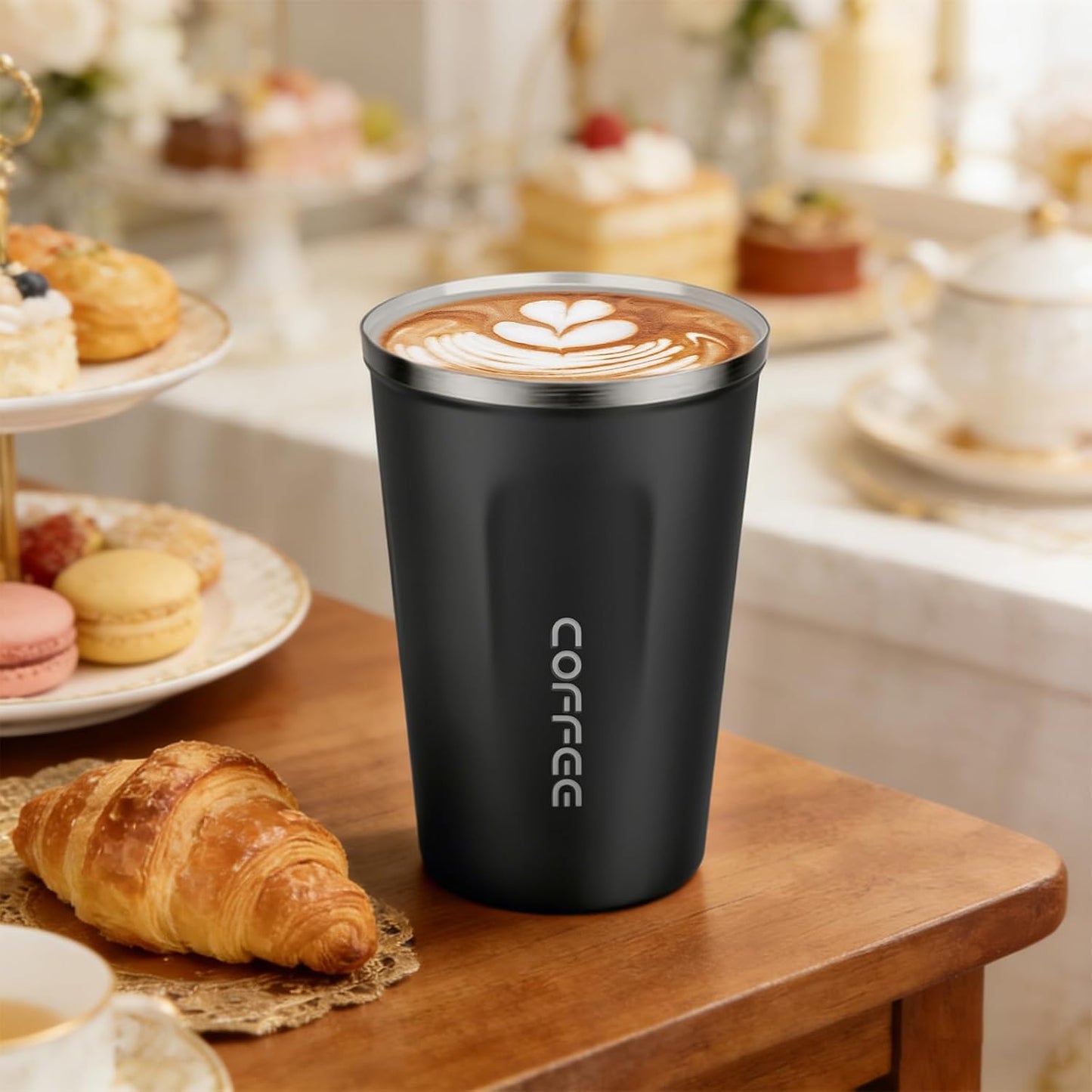 MOMSIV 12oz Travel Mug, Insulated Coffee Cup with Leakproof Lid, Travel Coffee Mug Vacuum Stainless Steel Double Walled Reusable Coffee Cup for Hot and Cold Water Coffee