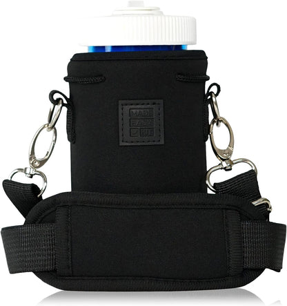 Made Easy Kit Neoprene Water Bottle Carrier Holder with Adjustable Shoulder Strap for Insulating & Carrying Water Container Canteen Flask Available in 5 Sizes (Black, M (16oz-22oz))