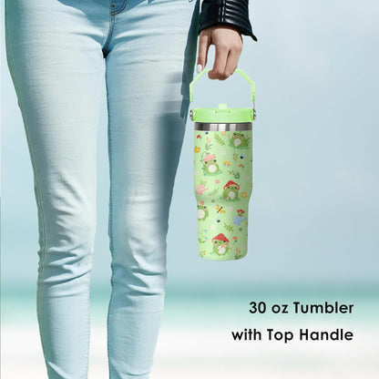 30 oz Peacock Blue Flip Straw Tumbler with Top Handle for Peacock Blue Lover Resuable Vacuum Insulated Flip Top Water bottle for Home Office Car