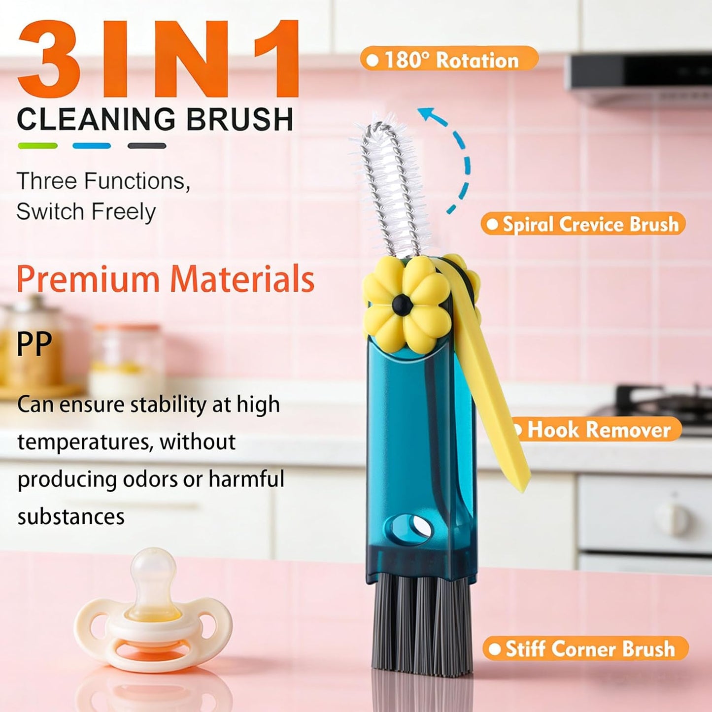 3 in 1 Cup Lid Cleaning Brush - Upgraded Version Cup Lid Brush with Packaging Box, Suitable for All Types of Cups, Bottle Gaps, Portable Travel and Home Kitchen Multifunctional Cleaning Set (3pcs)