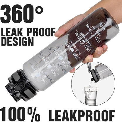 OLDLEY Water Bottle, 32oz Motivational Sports Water Bottle with Time Marker - Times to Drink - Tritan, BPA Free, Wide Mouth Leakproof, Clear (1 Bottle)