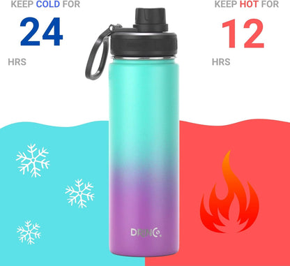 Drinco Stainless Steel Water Bottle Spout Lid Vacuum Insulated Double Wall Water Bottle Wide Mouth (40oz 32oz 22oz 18oz 14oz) Leak Proof Keep Cold Sport Camping Hiking (22 oz, 22oz Black)