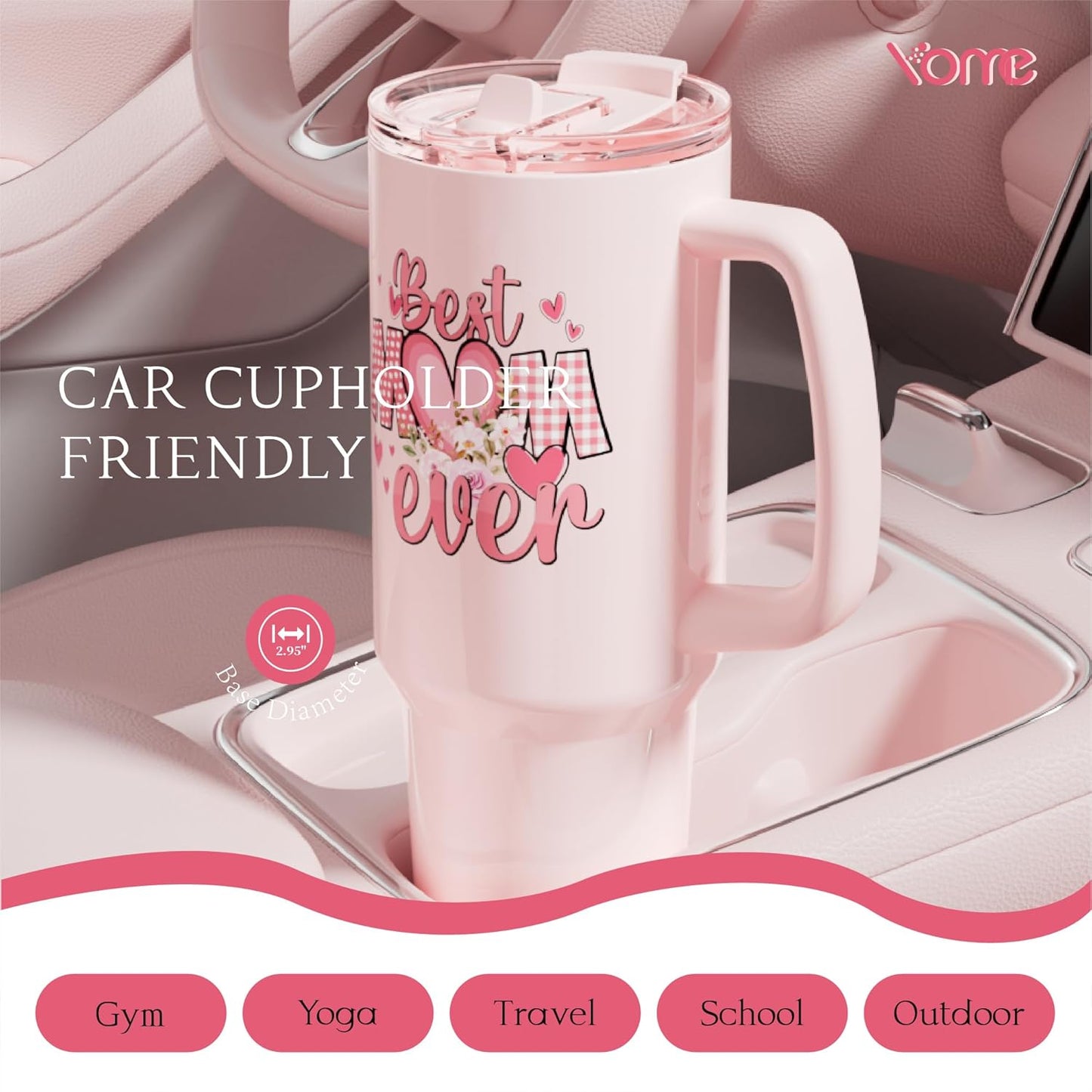 YOME 40oz Nurse Tumbler with Handle and Flip Straw | Stainless Steel Insulated Water Bottle | Keeps Drinks Cold | Dishwasher Safe | Cupholder Friendly | Gift Gym Travel Yoga