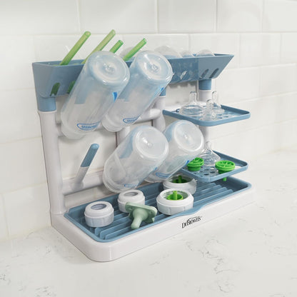 Dr. Brown's Baby Bottle Drying Tower, Stand-Up Countertop Drying Rack with Organized Storage for Baby Essentials, Space Saving Vertical Rack, Black/White