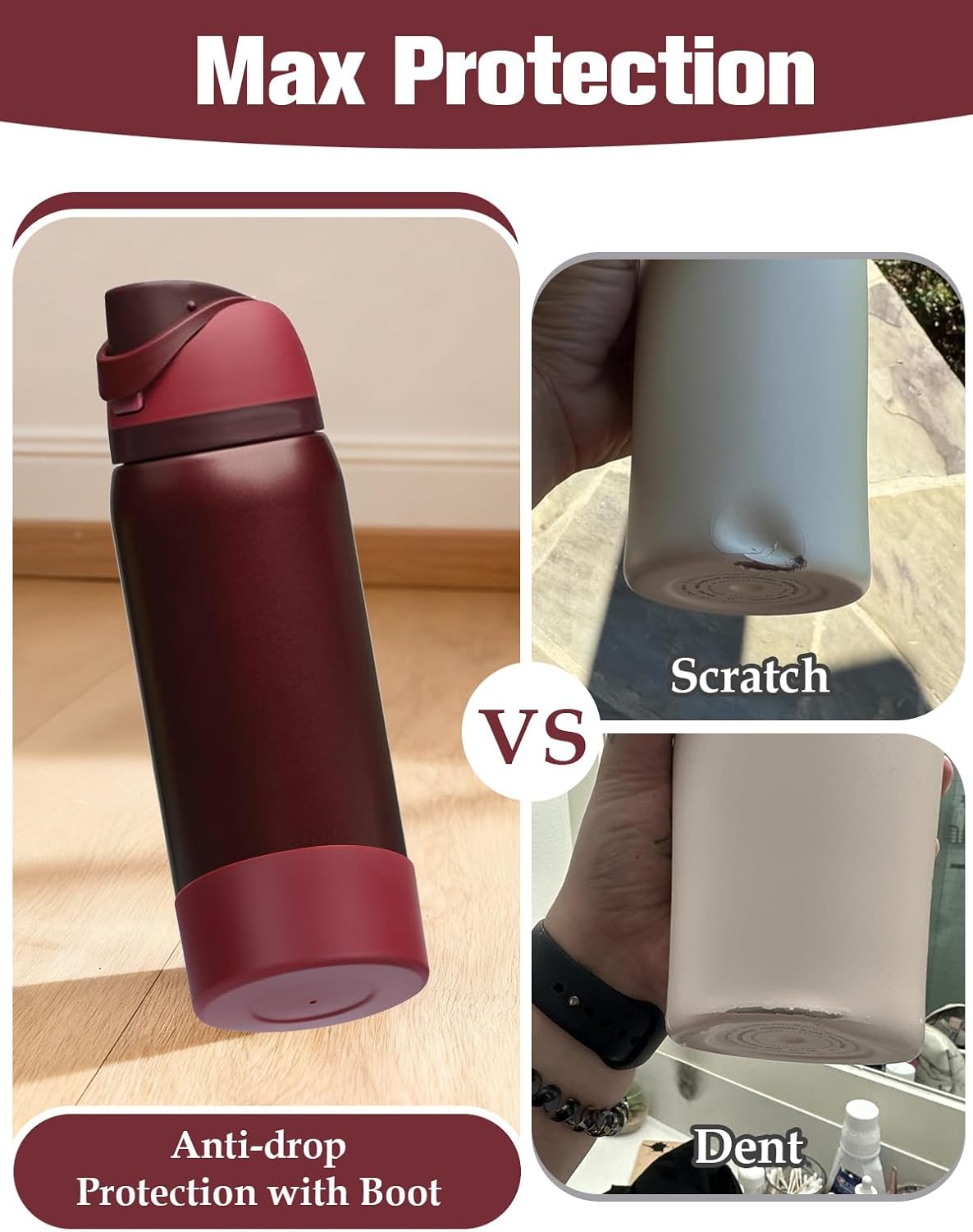 Mity rain 2PCS Silicone Boot for Owala Water Bottle 24 oz 32 oz, Anti-Slip Protective Sleeve Bottom Bumper Protector for FreeSip Stainless Steel Water Bottles Accessories