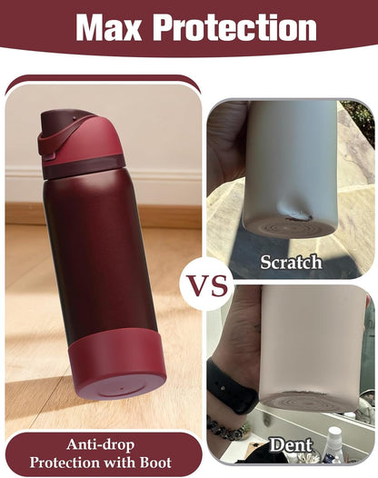 Mity rain 2PCS Silicone Boot for Owala Water Bottle 24 oz 32 oz, Anti-Slip Protective Sleeve Bottom Bumper Protector for FreeSip Stainless Steel Water Bottles Accessories