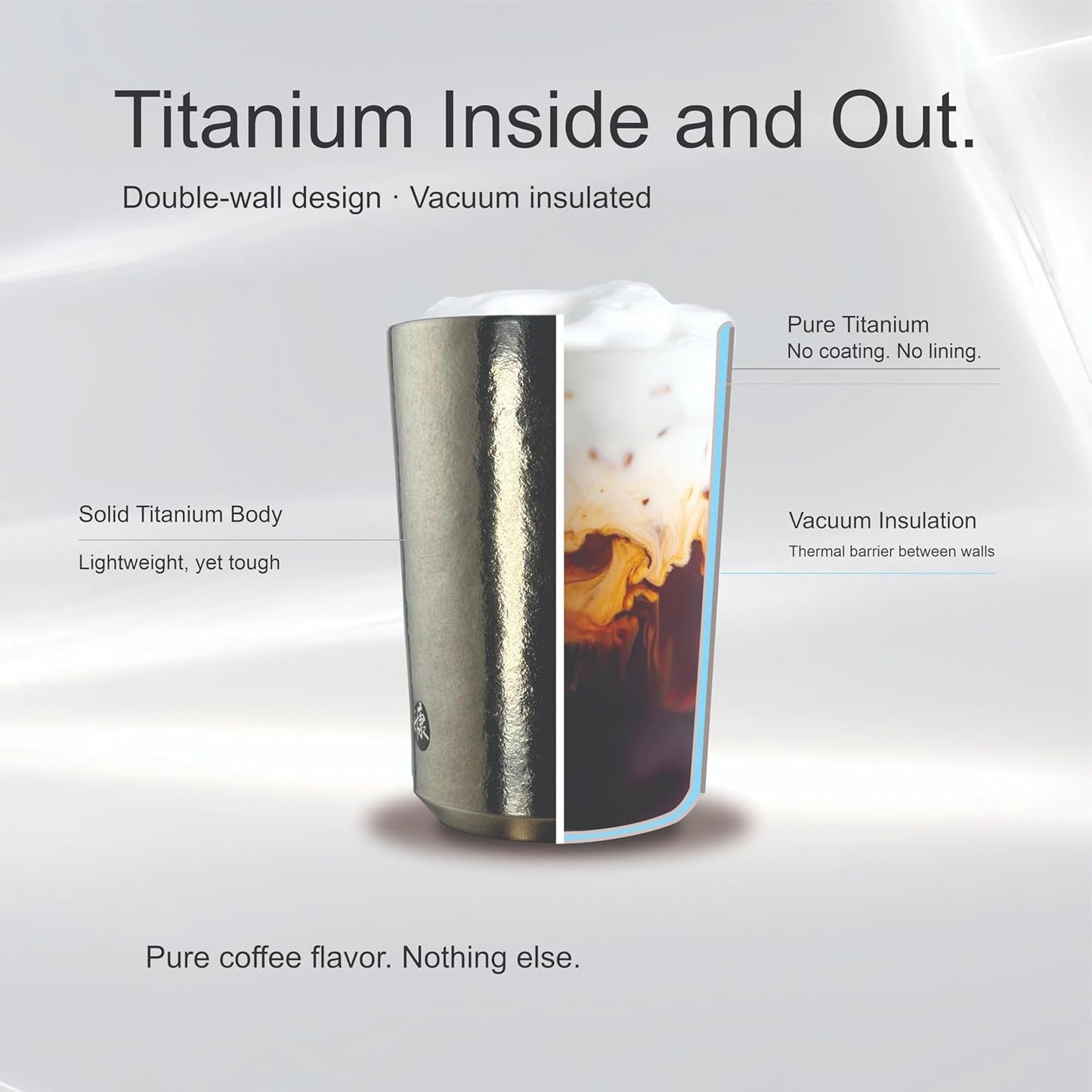 KOYASU Ti-Zen Titanium Travel Coffee Mug - 12oz Ultralight Insulated Tumbler - Leakproof Commuter Cup for Men & Office Desk Accessory - Minimalist Portable Tea Flask for Travel & Car- Indigo Blue