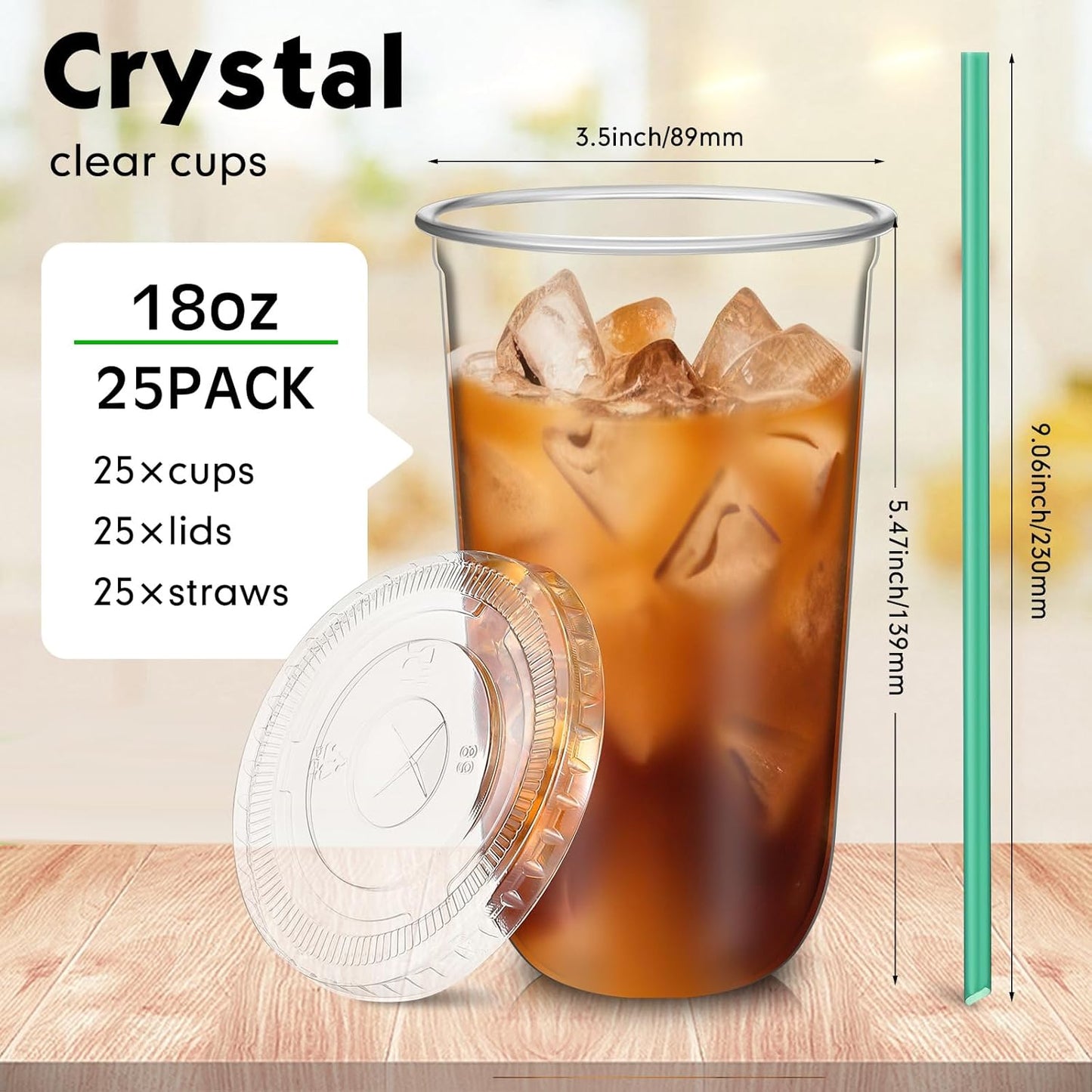Baderke 25 Set Plastic Cups with Lids and Straws, Disposable Plastic Iced Coffee Cup for Cold Beverage Juice Smoothie Crystal for Coffee Shops Party Catering(Clear,16 oz)