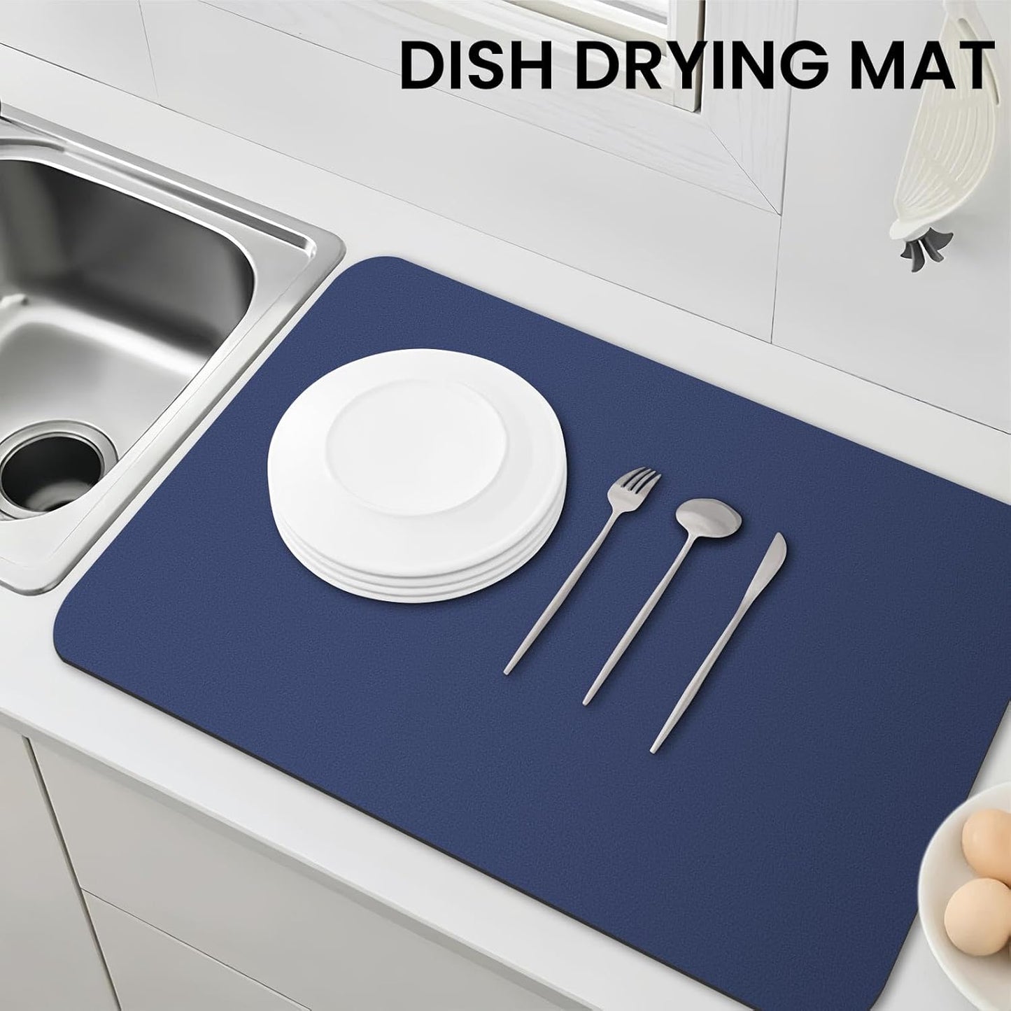 WISELIFE Dish Drying Mat Super Absorbent Drying Mat Large Dish Drying Mats for Kitchen Counter Easy Clean Dish Mat Kitchen Drying Mat15"x 18" Stylish Grey