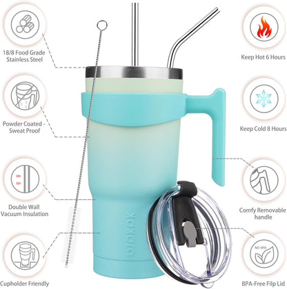 BJPKPK Tumbler With Handle And Straw Lid 40 oz Stainless Steel Insulated Coffee Tumbler Cups For Home, Office or Car,Turquoise