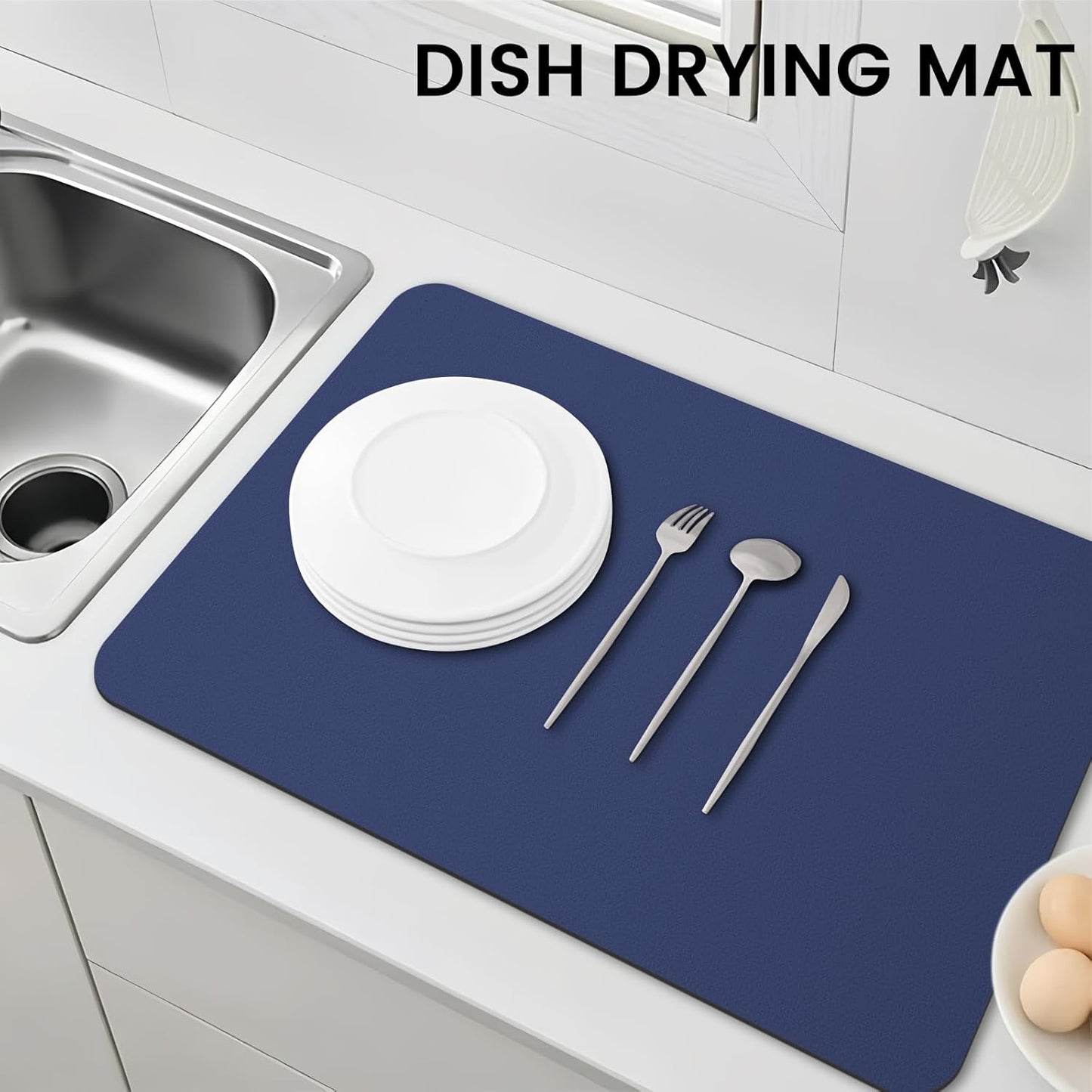 WISELIFE Dish Drying Mat Super Absorbent Drying Mat Large Dish Drying Mats for Kitchen Counter Easy Clean Dish Mat Kitchen Drying Mat15"x 18" Stylish Grey